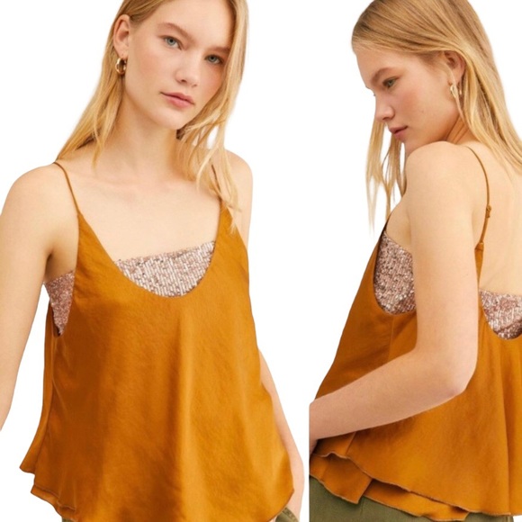 FP Rose-Gold Sparkling Mesh Bandeau with Shimmering Amber Adjustable Camisole - Picture 8 of 16